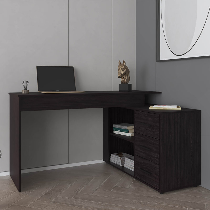 Bureau en L Upton, studio, chambre à coucher, bibliothèque, table d'étude, bureau, noir