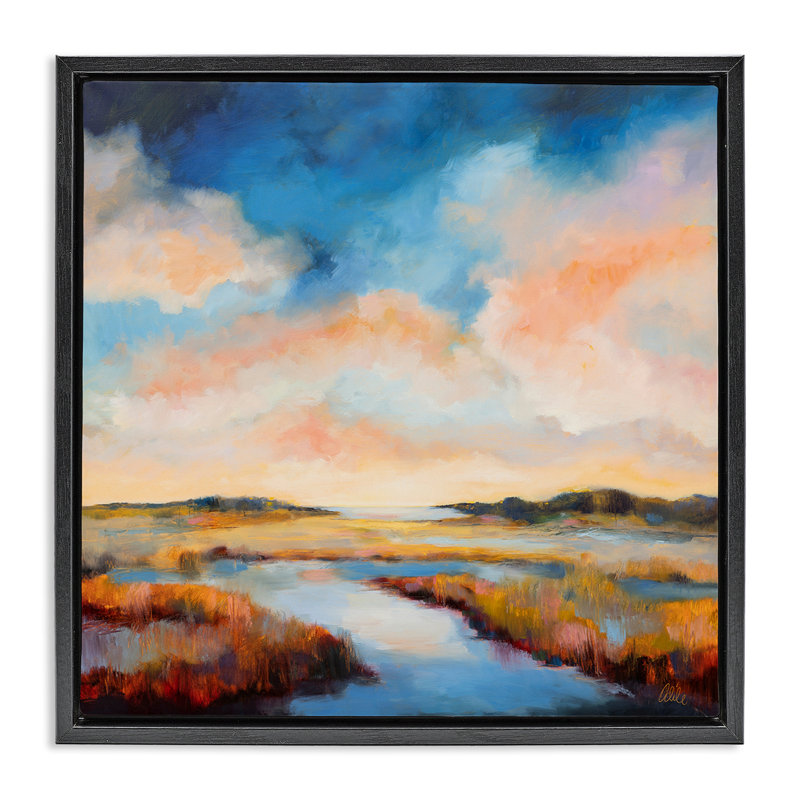  "Sun Bleached Stream", art mural sur toile flottante par Odile, H 18 po x l 18 po, Cadre flottant noir de jais