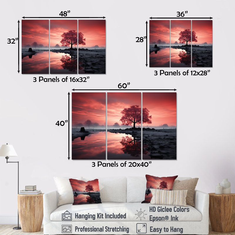 «Silent Raspberry Tree Reverie Landscape I», ensemble d'art sur toile, H 28 po x l 36 po x P 1 po, Toile tendue