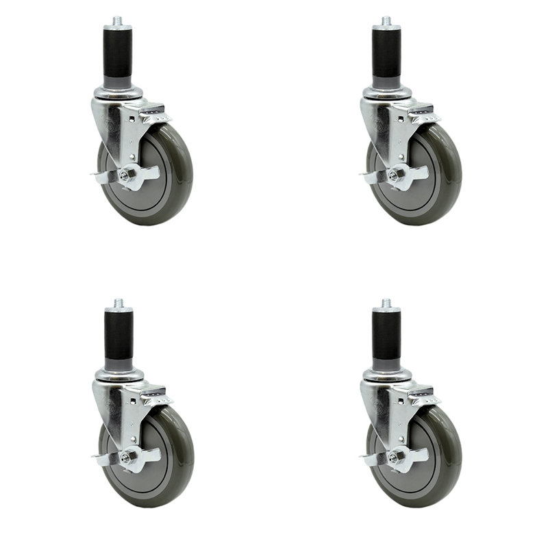 Ensemble de roulettes extensibles à roue pivotante en polyuréthane de 5 pouces, 1-1 / 2 pouce