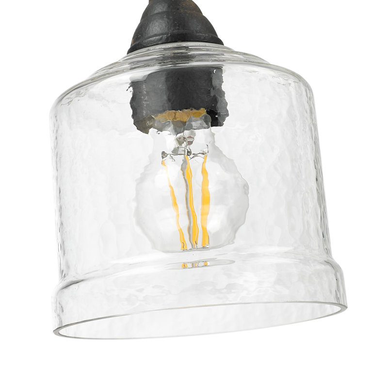 Corder Mini Pendant - Antique Black Iron - Hammered Water Glass, Antique Black Iron