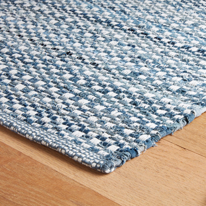 Tapis bleu denim en coton tissé à la main, Rectangle de 5 pi x 8 pi