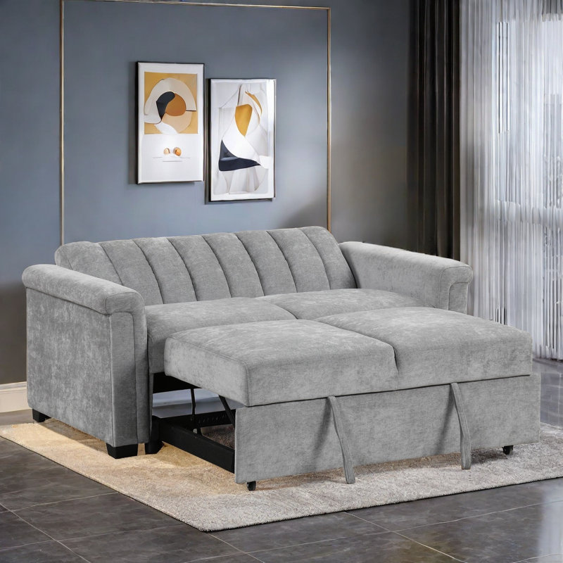 Kynzee 2-in-1 Convertible Sofa Bed with Adjustable Positions and and Black Plastic Feet, Gray