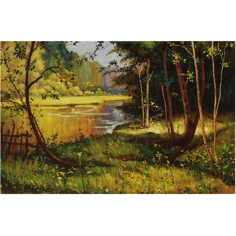 Beau lac dans un paysage de forêt | Huile sur toile | Décoration murale