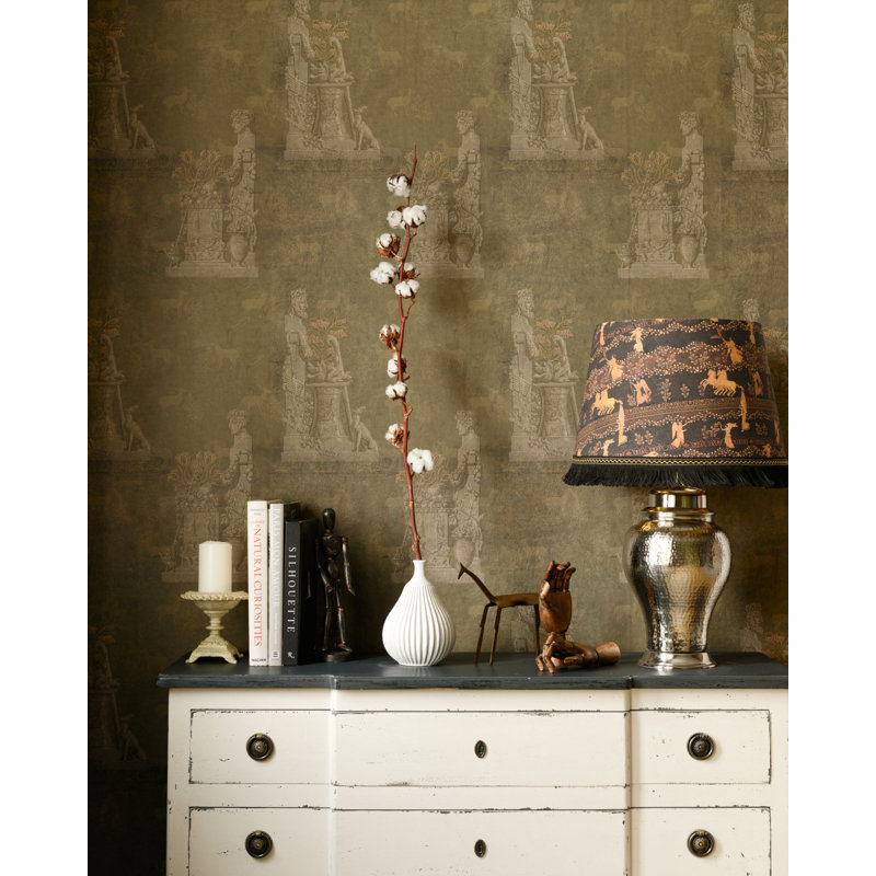 Le Manoir Toile Wallpaper Roll, Anthracite/Taupe/Blue