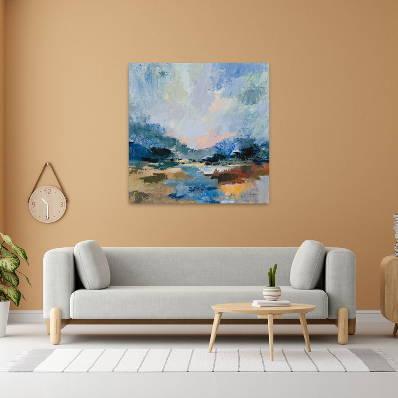 «Blue Vista I», art abstrait contemporain, H 48 po x l 48 po