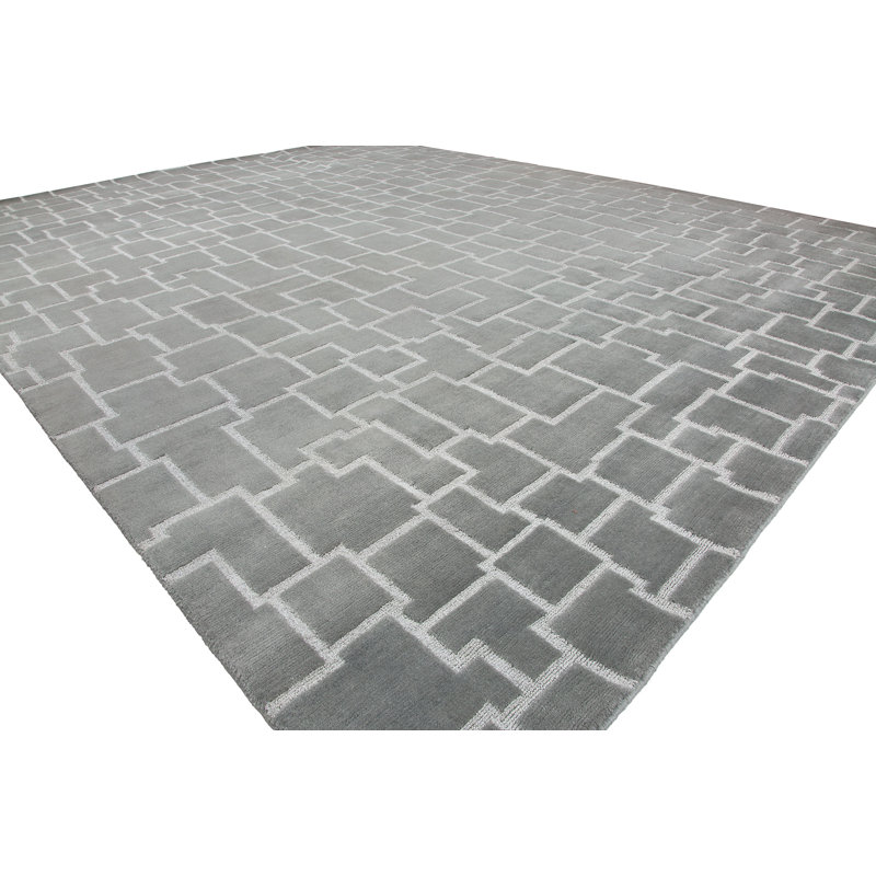 Tapis gris noué à la main Ritz, Rectangle 6 pi x 9 pi