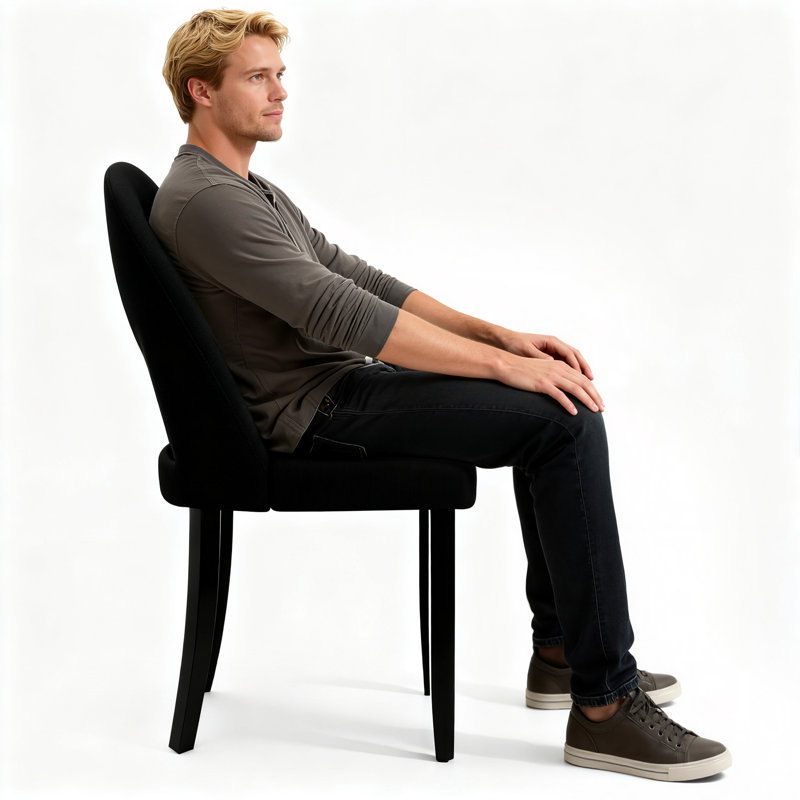 Linen Upholstered Dining Chairs with Curved High Back and Solid Wood Legs, 6, Black/Black