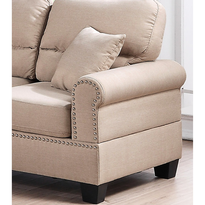 2 pièces en polyfibre de style moderne avec coussins, garniture en similicuir, boutons en nickel, pieds et coussins en plastique massif, revêtement, structure en bois fini