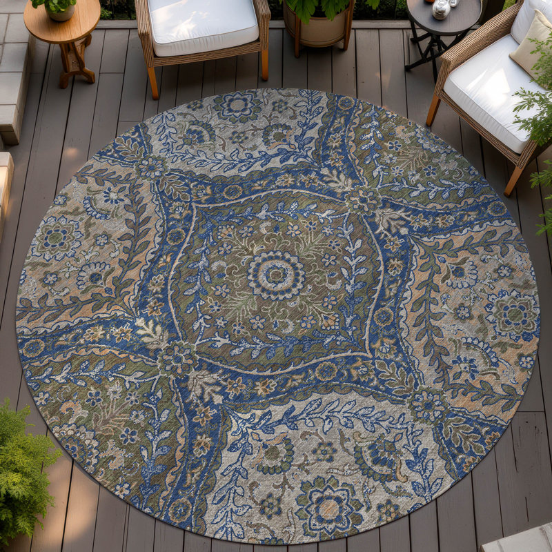 Machine Washable Indoor/Outdoor Chantille ACN2698 Global Rug, Navy, 8' Round
