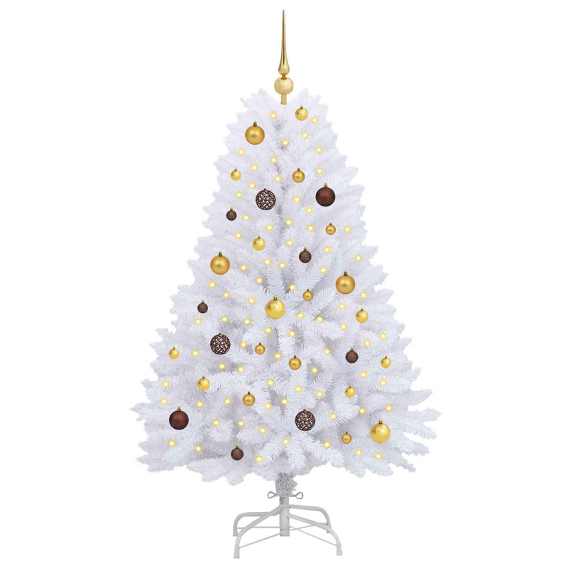 Arbre de Noël artificiel vidaXL blanc 31,50 po x 31,50 po x 59,06 po, 59.06'', Avec DEL et boules dorées / bronze, Blanc