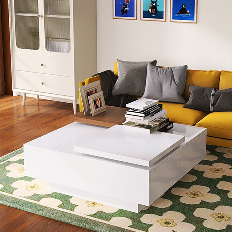 Modern Square Movable Top Coffee Table, White