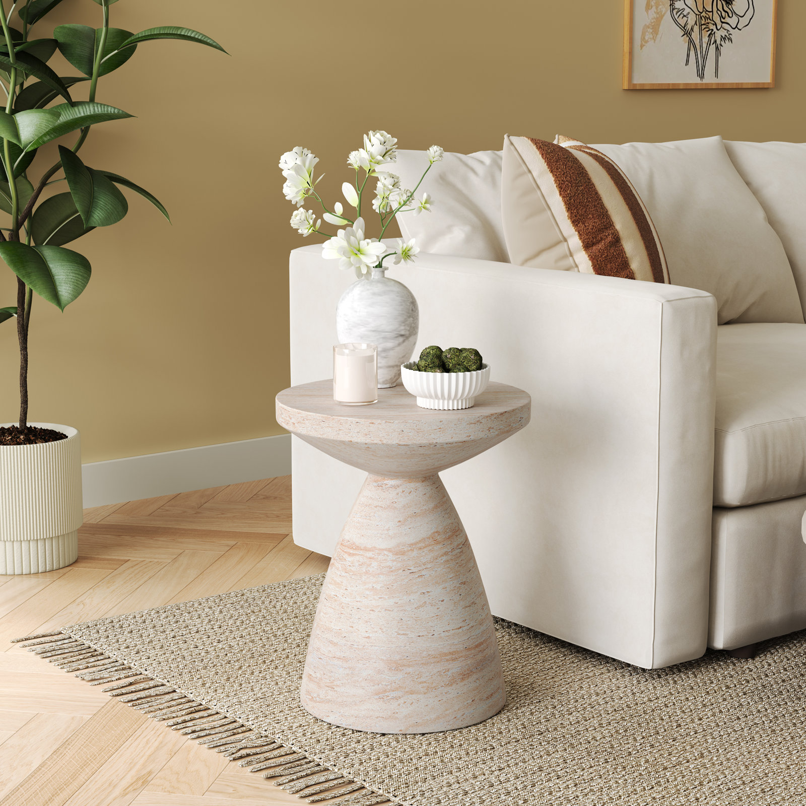 Jacqueline 18" Patio Side Table, Travertine
