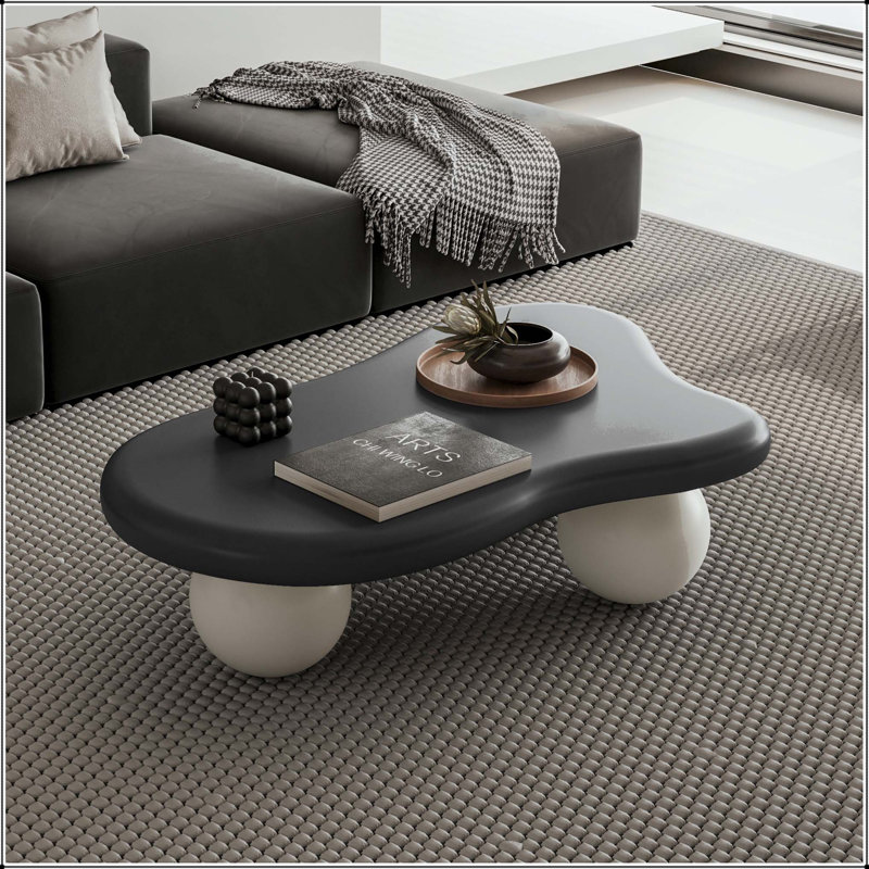 Table basse de 40 pouces en forme de nuage avec pieds sphériques, Noir / Blanc