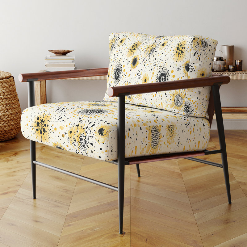 Fauteuil d'appoint abstrait - jaune et noir boho mandala Fauteuil noir, Accoudoirs ronds