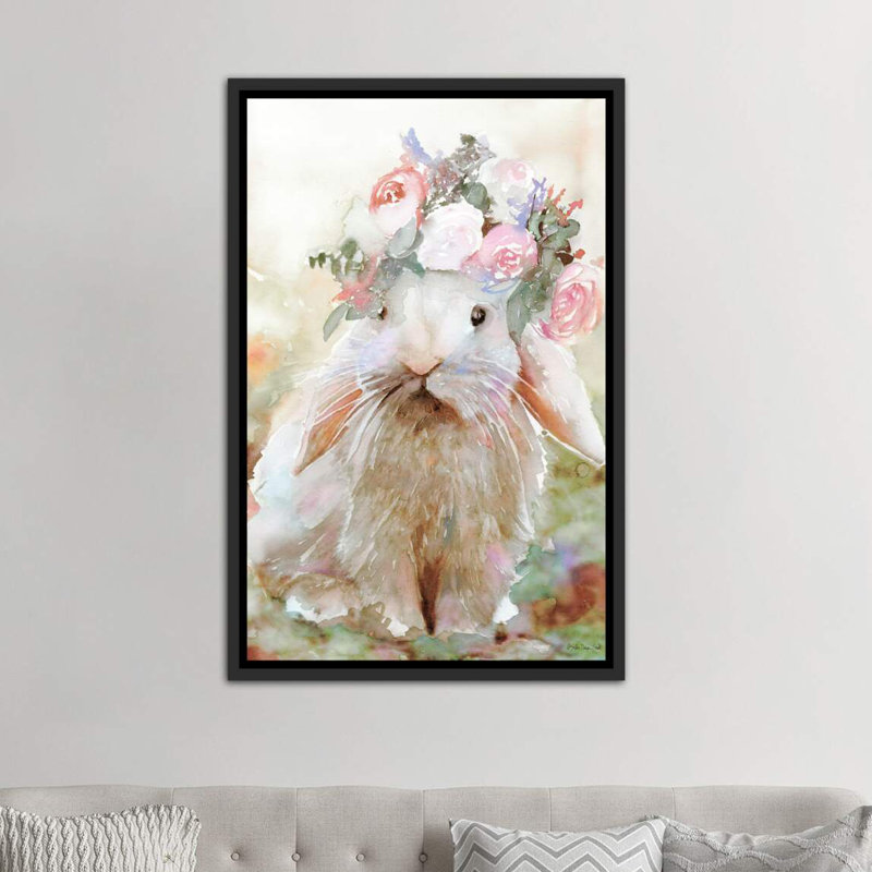 Bunny Sophia - reproduction d'art, H 26 po x l 18 po x 1,5 po, Toile avec cadre noir patiné
