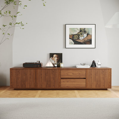 79'' Mid Century TV Stand for Tvs up to 85", Media Console and Modern TV Console Table Fluted TV Stand with Drawers and Storage Shelves