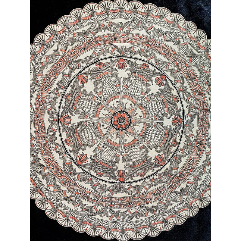 Poissons et lotus, art mandala | Acrylique sur papier fait à la main | Par Shruti Subramani