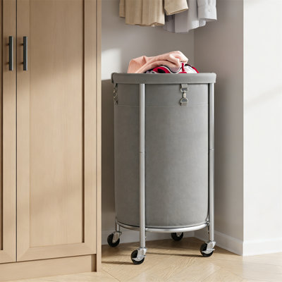 Laundry Cart, Wheeled Laundry Basket, 110 Liter Rolling Laundry Basket, Circular Laundry Cart, Steel Frame Structure, With Detachable Bag, 4 Casters And 2 Brakes, Suitable For Hotels, Homes, Wardrobes, Dormitories, Etc