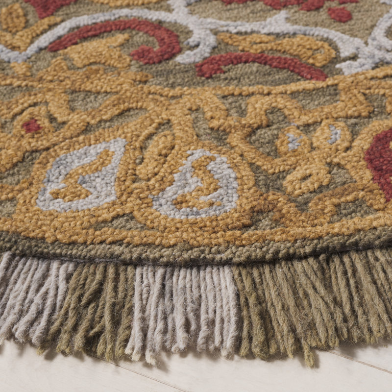 Blossom Tufted Wool/Cotton Performance Oriental Rug in Green/Gold, Round 6'