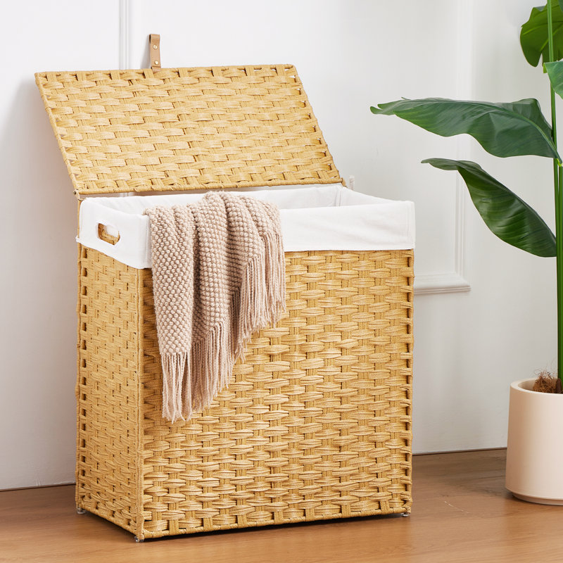 Foldable laundry basket, Medium Yellow Wood
