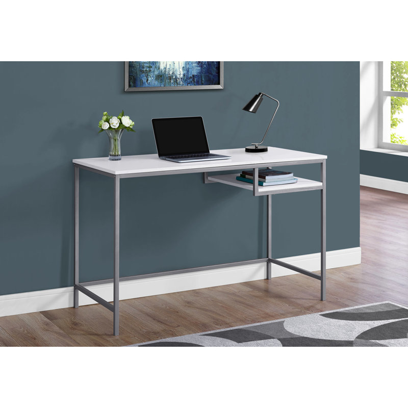 Bureau d'ordinateur pour bureau à domicile, stratifié blanc de 48 po avec pieds en métal gris