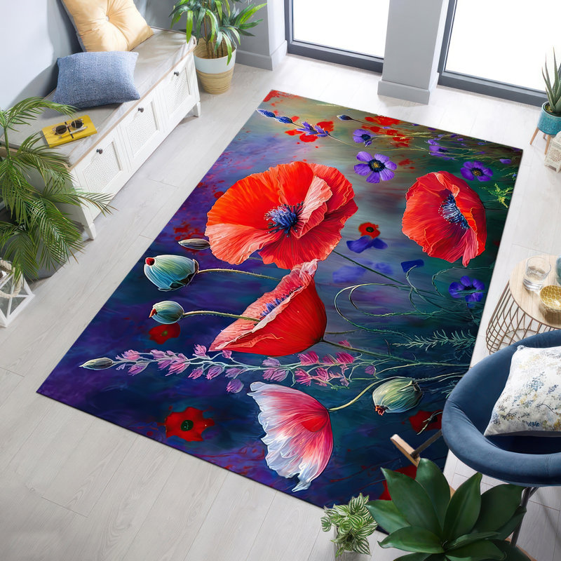 Floral-Inspired Non-Woven Soft Printed Rug Enhancing Living Space by Adding a Touch of Elegance and Comfort