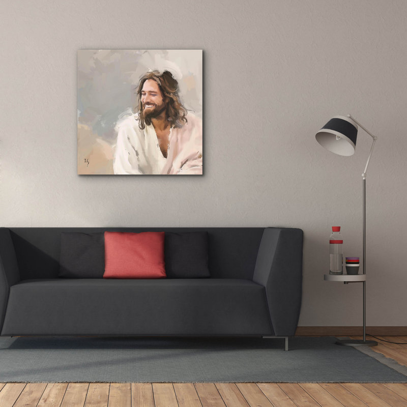 "Epic Graffiti" Joyful Grace - Sourire Jésus-Christ "par Ivan Guaderrama, art mural sur toile, 37" H x 37" W x 1.5" D