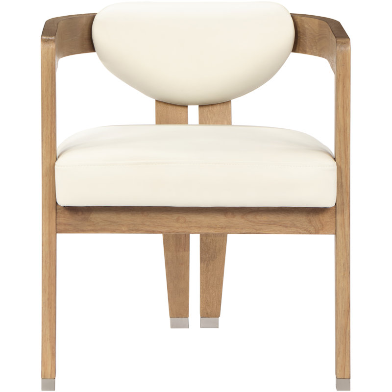 19.3'' H Upholstered Armchair, Cream Vegan Leather, Natural Wire Brush