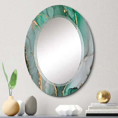 Turquoise et gris luxueux abstrait Art fluide III - miroir mural moderne