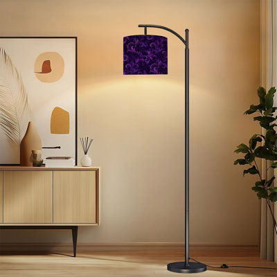 Arc Floor Lamp with Adjustable Lampshade Purple Swirling Abstract Soft Smoky Standing Lamp 3 Color Temperatures Dimmable Tall Pole Lamp with Foot Switch for Bedroom