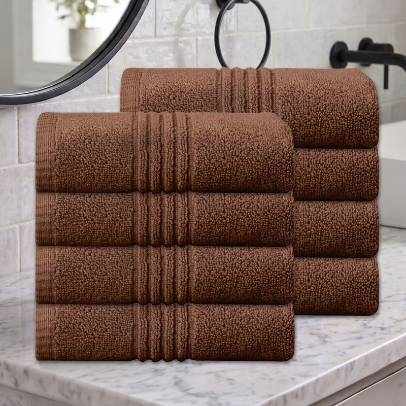 Home Weavers - Ensemble de serviettes de bain 100% coton 100% coton zéro torsion Robbin 500 g / m², 16 po x 24 po (8) (8 serviettes à main), chocolat