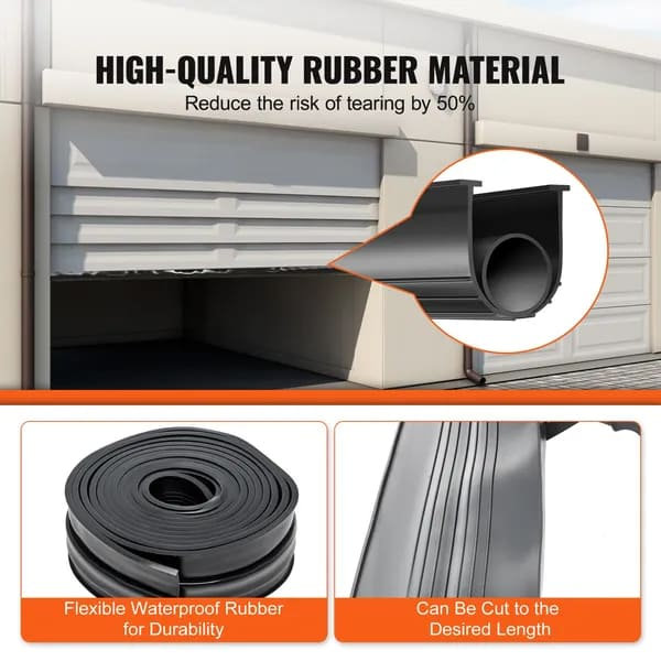 Joints de porte de garage en caoutchouc inférieur, forme en U + joint torique pour porte de garage résistant aux intempéries, caoutchouc d'étanchéité à seuil universel résistant aux intempéries, extrémités en T de 5/16 po et largeur de 3 3/4 po (20 pi, noir)