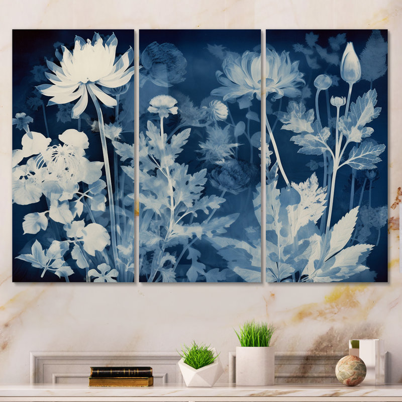 Fleurs sauvages rétro botaniques en bleu délavé - ensemble de reproductions d'art abstrait botanique