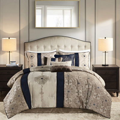 King Bedroom Comforter - Navy With 2 Matching Shams Bedding Pillows