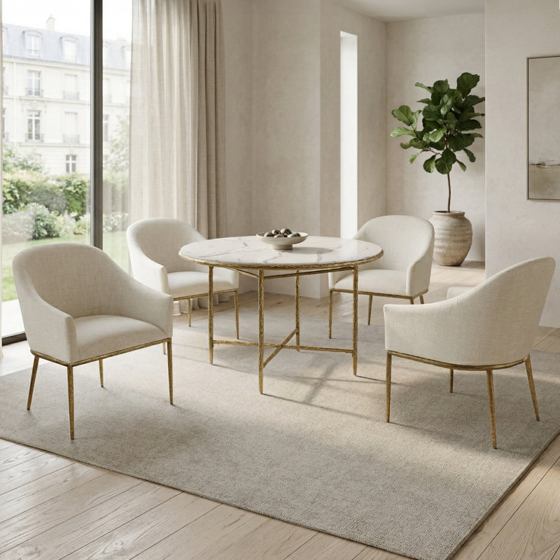 Ensemble de table de salle à manger en métal martelé 5 pièces, Doré