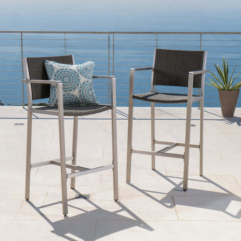 Aluminum Barstools with PE Rattan Seat, Set of 2