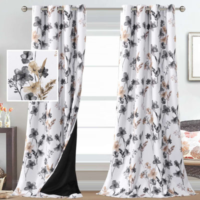 Peshy Floral Printed 100% Blackout Window Treatment Curtains