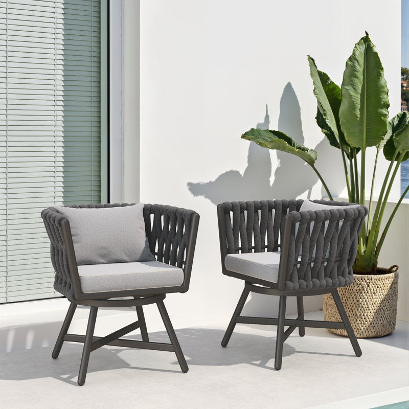 Arlend Swivel Patio Dining Armchair with Cushion, Dark Gray