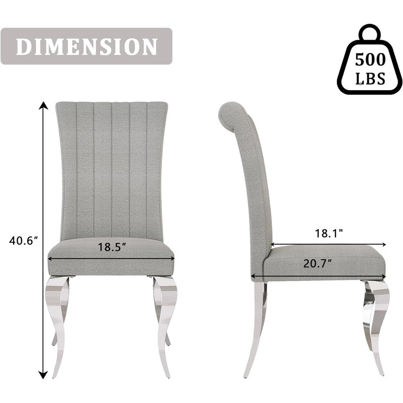 Ensemble de 4 chaises de salle à manger grises avec pieds argentés