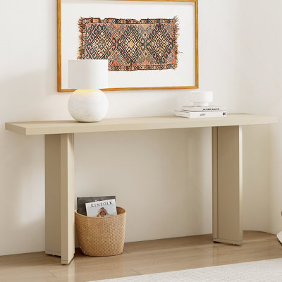 Élégante console avec placage de pin et pieds géométriques, idéale pour le salon, le bureau et la salle à manger