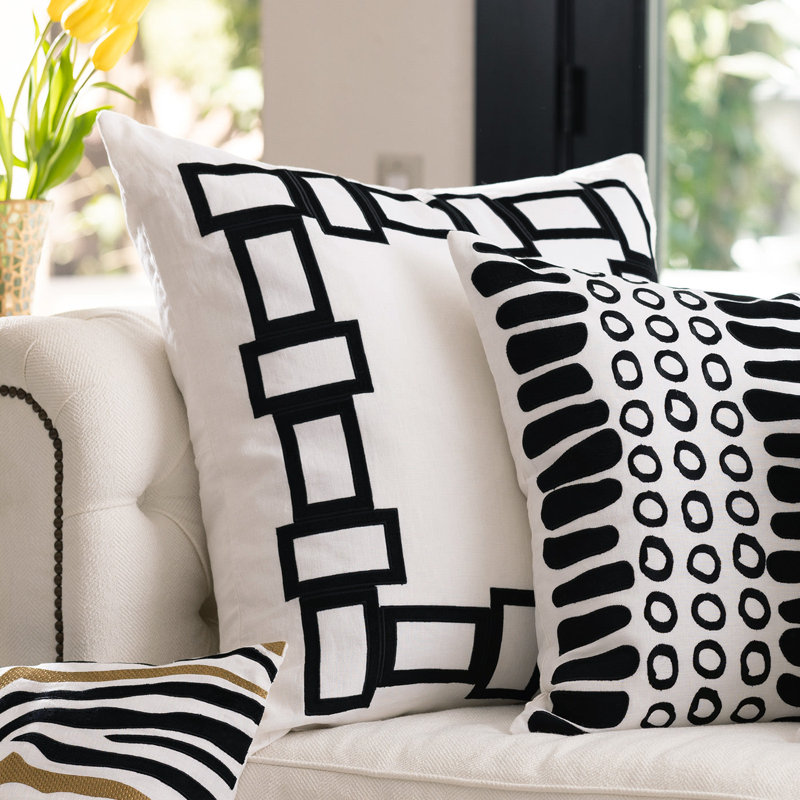 Peru Linen Square Pillow Cover & Insert, White/Black