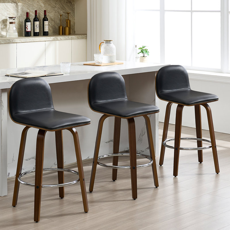 Tabouret de bar pivotant en noyer rembourré, Noir