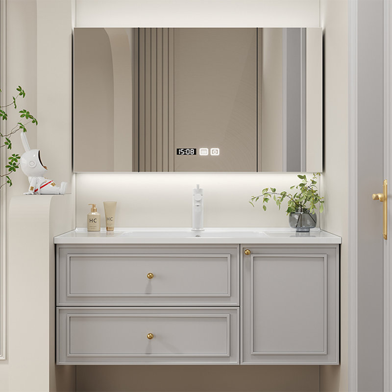 Armoire de salle de bain simple de style crème., Gris clair