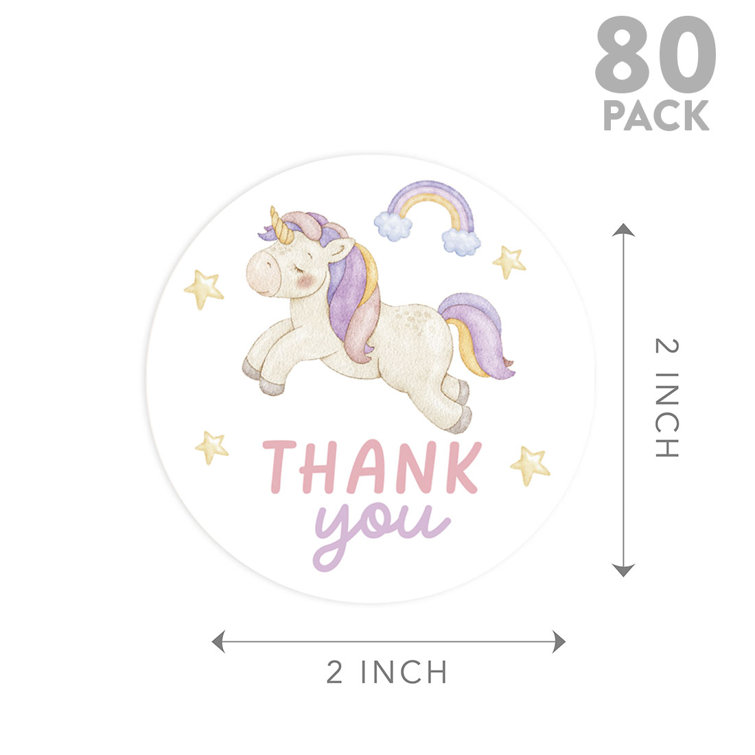 Koyal Wholesale Kids Party Favor Thank You Stickers, Round Woodland Animals Birthday Stickers for Party Favors, 80-Pk, White