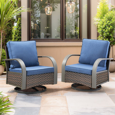 Bobra Patio Wicker Rattan Swivel Outdoor Rocking Chairs with cushions (Set Of 2)