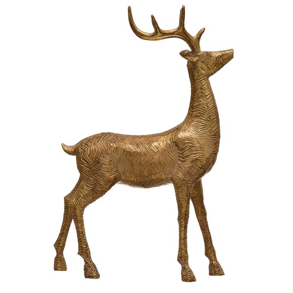 tarnished brass reindeer buck & doe deer, solid brass figurines