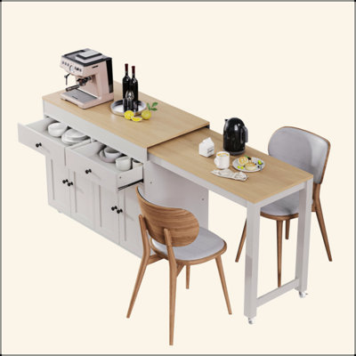 74.5 Inch Kitchen Island With Extendable Dining Table , Rolling Kitchen Island On Wheels With Spice Rack And 2 Drawers,  Kitchen Storage Cart With 4 Door Cabinet, For Kitchen, Dining Room