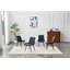Ensemble de 4 chaises de salle à manger rembourrées en tissu noir Tech avec pieds en métal noir semi-lustré, pieds réglables antidérapants à garniture dorée, dossier haut à coutures verticales (noir, ensemble de 4)-130489176-130489179