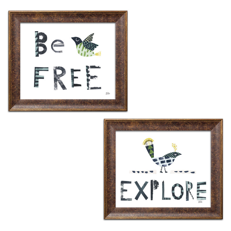"Bird Words I & II", ensemble de 2 reproductions d’art encadrées, Papier avec cadre blanc, H 11 po x l 14 po x P 1,5 po